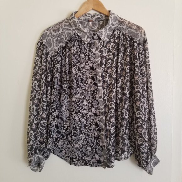 NWT Free People Dani Oversized Buttondown Shirt – Black Combo - Small - Picture 5 of 12